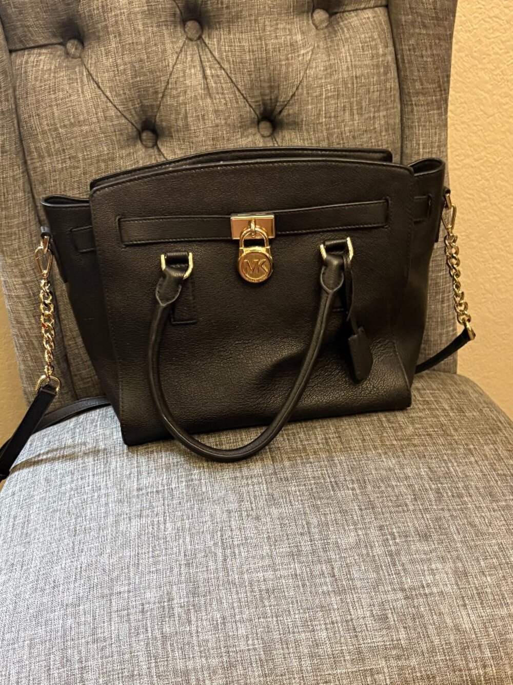 Michael Kors Hamilton Large Leather Satchel Purse Black